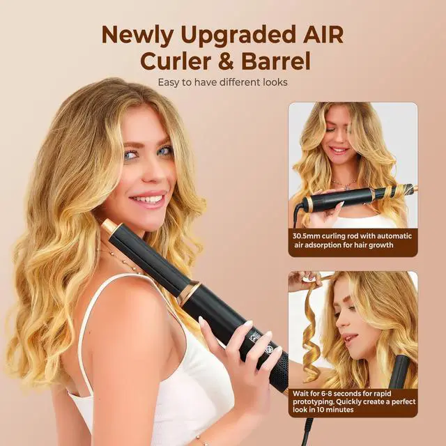 Alt view image 2 of 7 - 5 in 1 Blow Dryer Brush Set, Detachable Hot Air Styler & Hair Dryer Brush for Women, Blowout Brush with Auto Wrap Curling Iron, Smoothing Brush & Round Brush Volumizer for All Hair Types