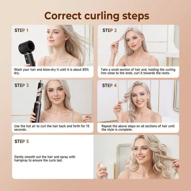 Alt view image 6 of 7 - 5 in 1 Blow Dryer Brush Set, Detachable Hot Air Styler & Hair Dryer Brush for Women, Blowout Brush with Auto Wrap Curling Iron, Smoothing Brush & Round Brush Volumizer for All Hair Types