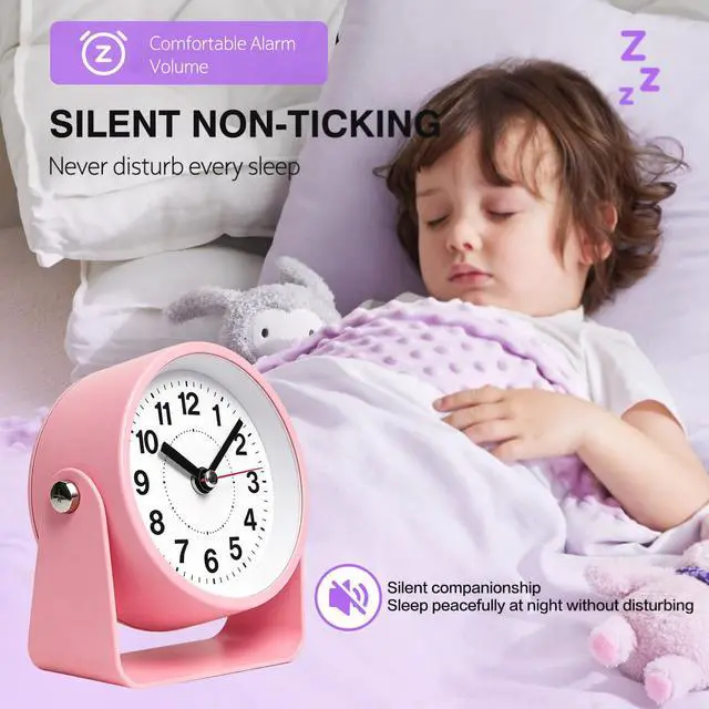Alt view image 3 of 7 - 3.5" Analog Alarm Clock, Small Retro Desk Clock Battery Operated, Silent Metal Table Clock with Light for Living Room Decor,Bedroom,Bedside,Shelf, Adjustable Angle Snooze Clock for Adults Elderly