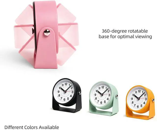 Alt view image 7 of 7 - 3.5" Analog Alarm Clock, Small Retro Desk Clock Battery Operated, Silent Metal Table Clock with Light for Living Room Decor,Bedroom,Bedside,Shelf, Adjustable Angle Snooze Clock for Adults Elderly