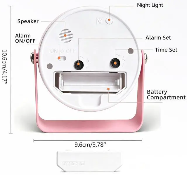 Alt view image 5 of 7 - 3.5" Analog Alarm Clock, Small Retro Desk Clock Battery Operated, Silent Metal Table Clock with Light for Living Room Decor,Bedroom,Bedside,Shelf, Adjustable Angle Snooze Clock for Adults Elderly