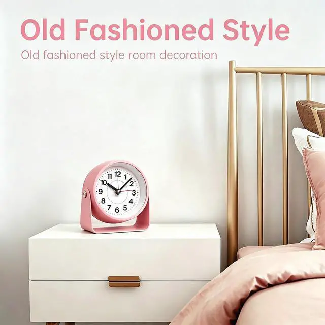 Alt view image 6 of 7 - 3.5" Analog Alarm Clock, Small Retro Desk Clock Battery Operated, Silent Metal Table Clock with Light for Living Room Decor,Bedroom,Bedside,Shelf, Adjustable Angle Snooze Clock for Adults Elderly