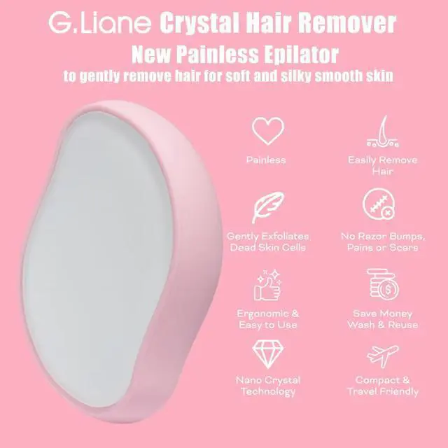 Alt view image 2 of 7 - Crystal Hair Eraser,Physical Glass Hair Removal,Reusable Nano Hair Remover Stone,Epilator for Women and Men,Soft Silky Skin (Pink)