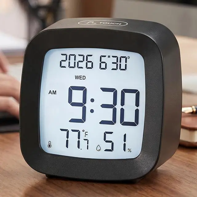 Main image of Digital Alarm Clock with Backlight, Snooze, Temp & Humidity Display,Black