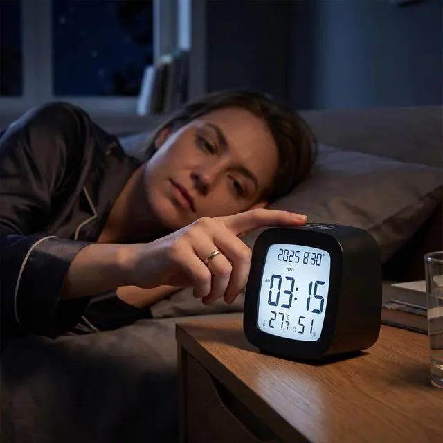 Alt view image 5 of 7 - Digital Alarm Clock with Backlight, Snooze, Temp & Humidity Display,Black