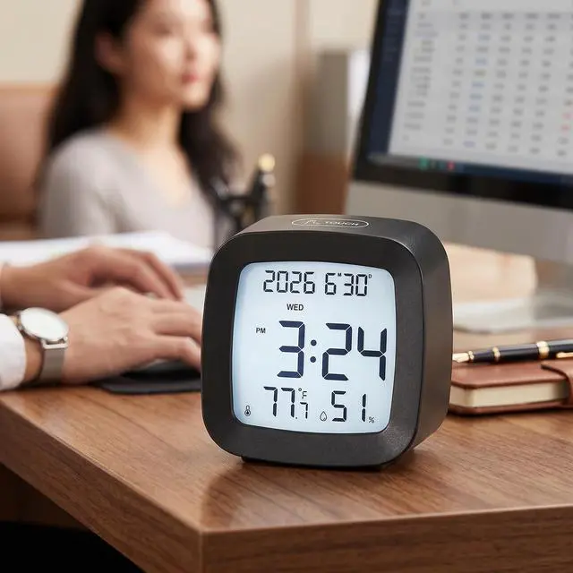 Alt view image 6 of 7 - Digital Alarm Clock with Backlight, Snooze, Temp & Humidity Display,Black