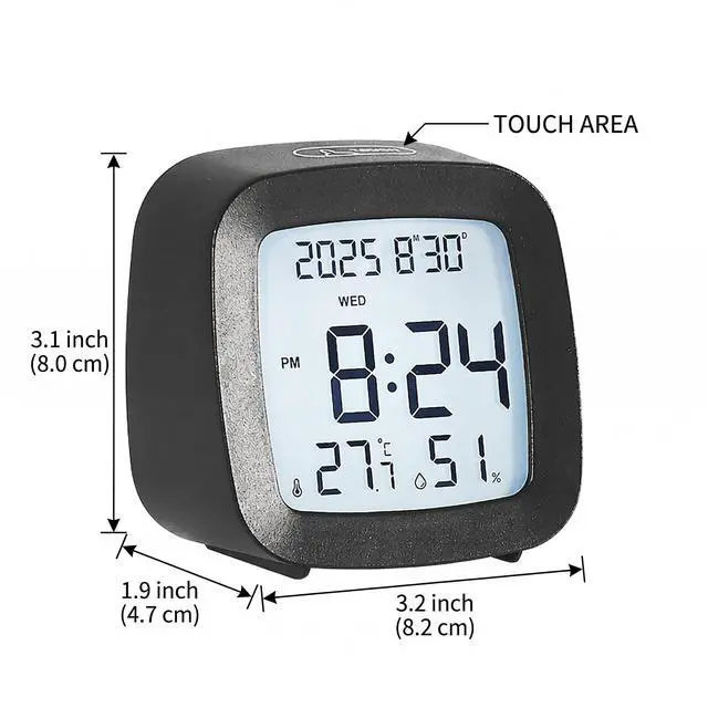 Alt view image 7 of 7 - Digital Alarm Clock with Backlight, Snooze, Temp & Humidity Display,Black