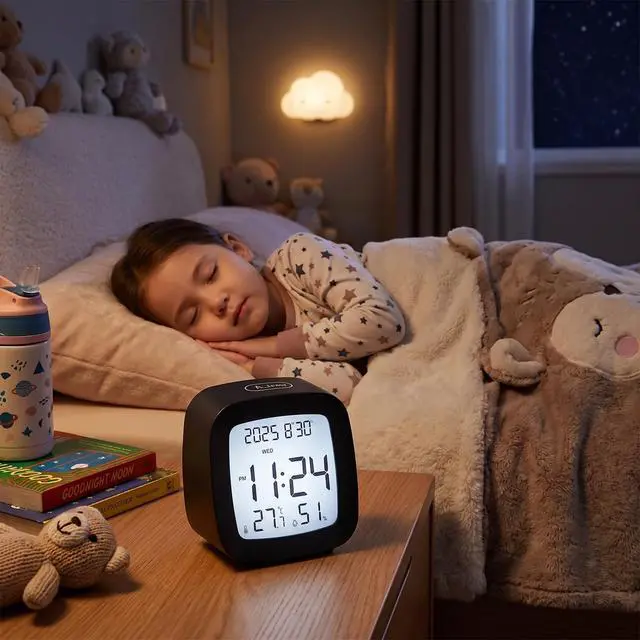 Alt view image 3 of 7 - Digital Alarm Clock with Backlight, Snooze, Temp & Humidity Display,Black