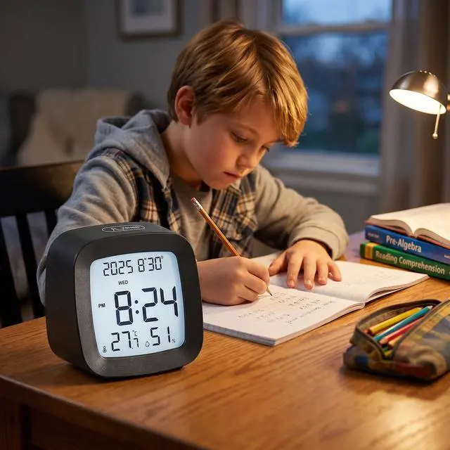 Alt view image 4 of 7 - Digital Alarm Clock with Backlight, Snooze, Temp & Humidity Display,Black