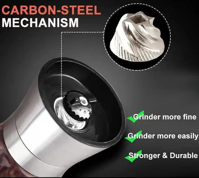 Alt view image 2 of 7 - Professional Pepper Grinder - with Germany Hardened Carbon Steel Mechanism Rotor, Refillable Pepper Mill 6OZ Glass Adjust Coarseness (1PCS-Sliver-304