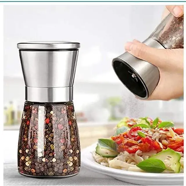 Alt view image 5 of 7 - Professional Pepper Grinder - with Germany Hardened Carbon Steel Mechanism Rotor, Refillable Pepper Mill 6OZ Glass Adjust Coarseness (1PCS-Sliver-304