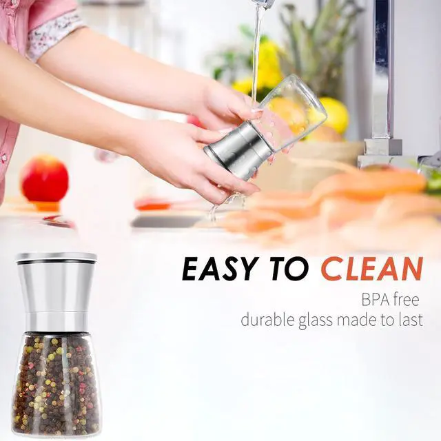 Alt view image 6 of 7 - Professional Pepper Grinder - with Germany Hardened Carbon Steel Mechanism Rotor, Refillable Pepper Mill 6OZ Glass Adjust Coarseness (1PCS-Sliver-304