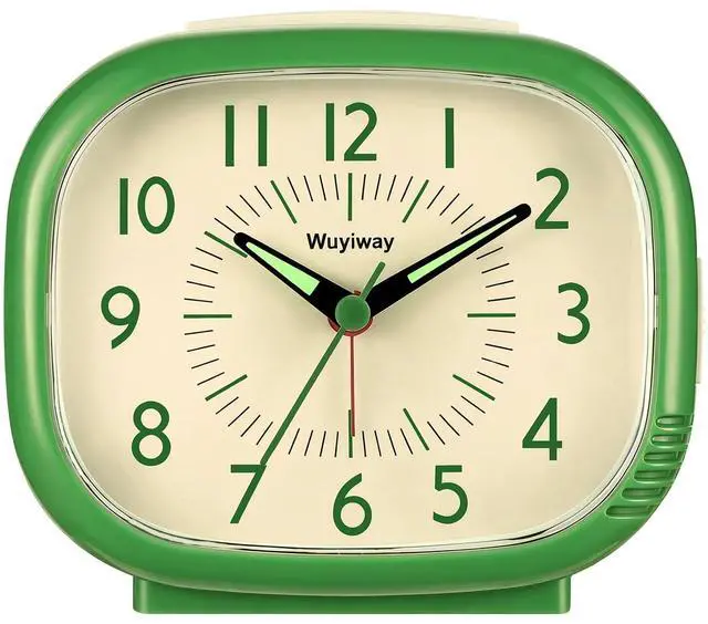Main image of Retro Alarm Clock - Silent Non-Ticking Analog, Battery Operated with Snooze & Night Light, Vintage Style for Bedroom, Office, Nightstand Decor