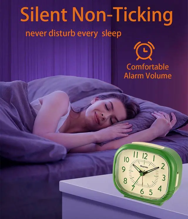 Alt view image 5 of 7 - Retro Alarm Clock - Silent Non-Ticking Analog, Battery Operated with Snooze & Night Light, Vintage Style for Bedroom, Office, Nightstand Decor