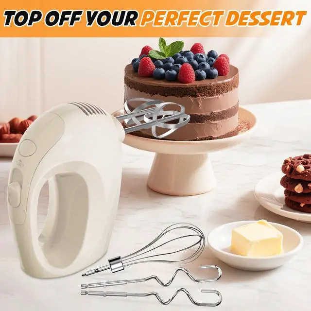 Alt view image 5 of 6 - Handmixer Electric Handheld - 5 Speed Portable Kitchen Mixer Electric with 5 Stainless Steel Accessories Whisk, Food Beater for Whipping Mixing Cookies(Beige)