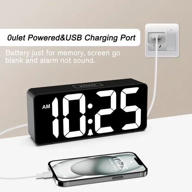Alt view image 5 of 7 - Senior Friendly Digital Alarm Clock, 7.5 Inches Large Display, Easy to Ues, Fully Range Brightness, Adjustable Volume, Convenient USB Charging Port for Bedside