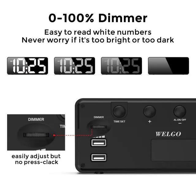 Alt view image 3 of 7 - Senior Friendly Digital Alarm Clock, 7.5 Inches Large Display, Easy to Ues, Fully Range Brightness, Adjustable Volume, Convenient USB Charging Port for Bedside