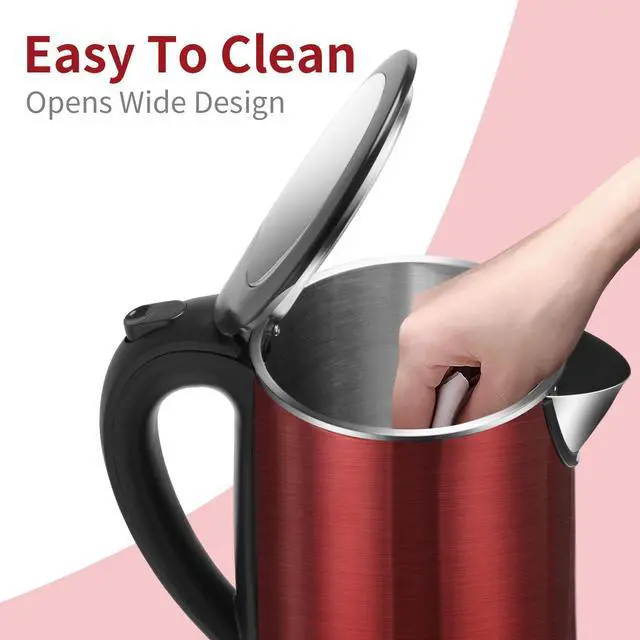 Alt view image 4 of 7 - Electric Kettles Stainless Steel for Boiling Water, Double Wall Hot Water Boiler Heater, Cool Touch Teapot, Auto Shut-Off & Boil-Dry Protection, 120V/1200W, 1.7 Liter, 2 Year Warranty (wine red)