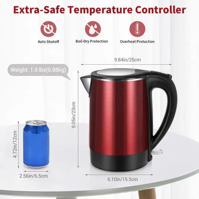 Alt view image 5 of 7 - Electric Kettles Stainless Steel for Boiling Water, Double Wall Hot Water Boiler Heater, Cool Touch Teapot, Auto Shut-Off & Boil-Dry Protection, 120V/1200W, 1.7 Liter, 2 Year Warranty (wine red)