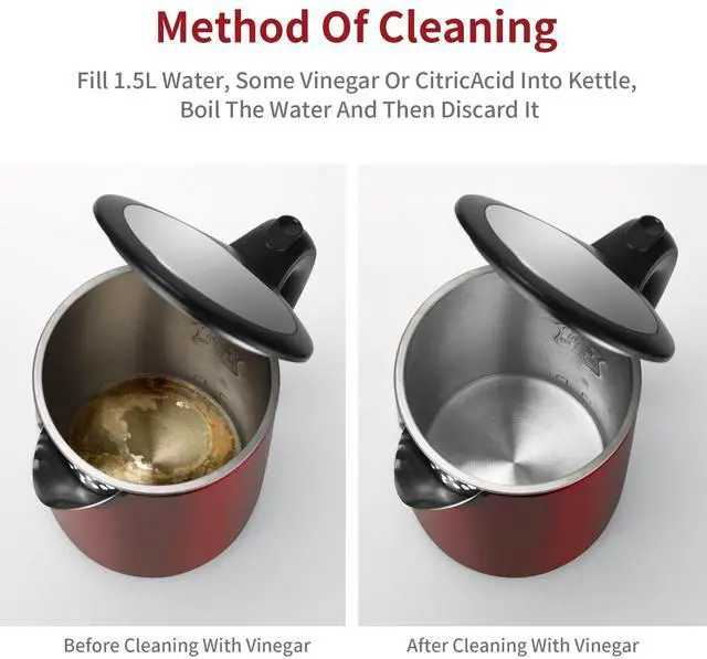 Alt view image 7 of 7 - Electric Kettles Stainless Steel for Boiling Water, Double Wall Hot Water Boiler Heater, Cool Touch Teapot, Auto Shut-Off & Boil-Dry Protection, 120V/1200W, 1.7 Liter, 2 Year Warranty (wine red)