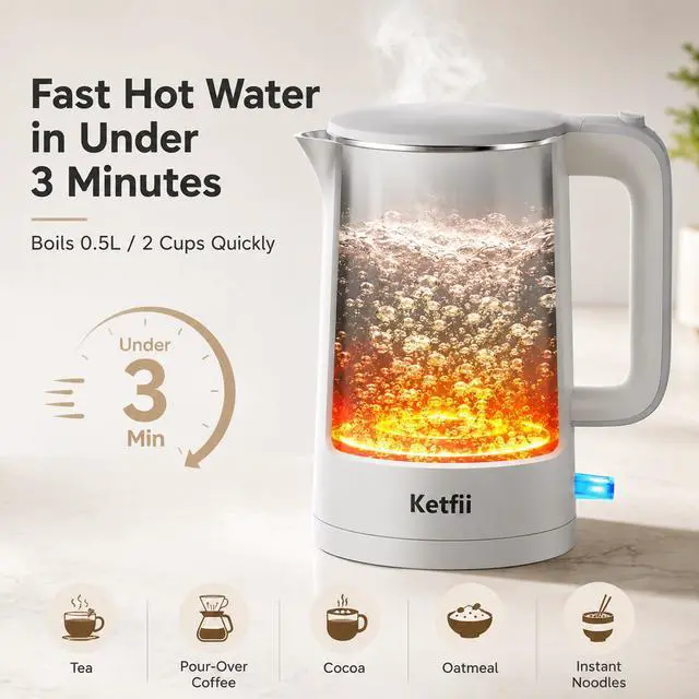 Alt view image 2 of 7 - Electric 1.7L, Double Wall 304 Stainless Steel Hot Water Boiler with Seamless Inner Pot, BPA-Free Electric Tea Kettle, Auto Shut-Off, Boil-Dry Protection, Dual-Angle Lid, 360° Cordless Base