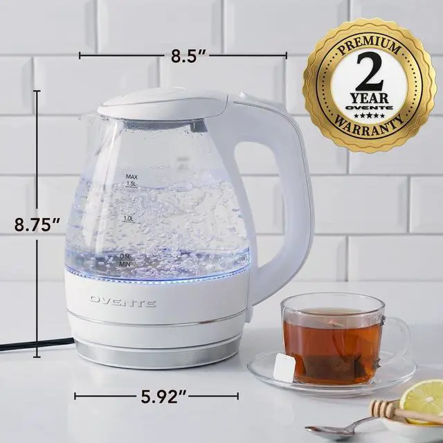 Alt view image 6 of 7 - Electric Kettle, 1.5L Borosilicate Glass Countertop Water Heater and Boiler for Coffee or Tea, BPA-Free, Auto Shut-Off, Boil-Dry Protection, Removable and Washable Spout Filter, White KG83W