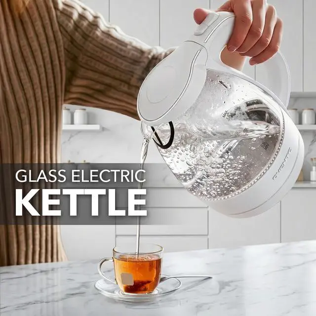 Alt view image 7 of 7 - Electric Kettle, 1.5L Borosilicate Glass Countertop Water Heater and Boiler for Coffee or Tea, BPA-Free, Auto Shut-Off, Boil-Dry Protection, Removable and Washable Spout Filter, White KG83W