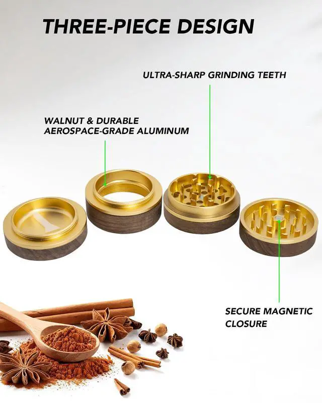 Alt view image 7 of 7 - 2.5" Grinder Manual Spice Grinder, Walnut Wood & Aluminum Mill
