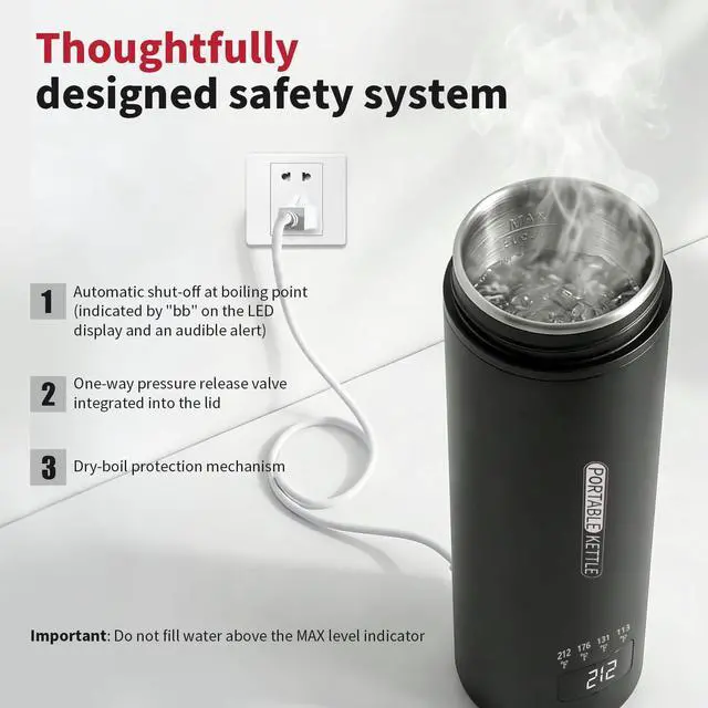 Alt view image 4 of 7 - Travel Electric Kettle, Portable Water Boiler with 4 Temperature Controls