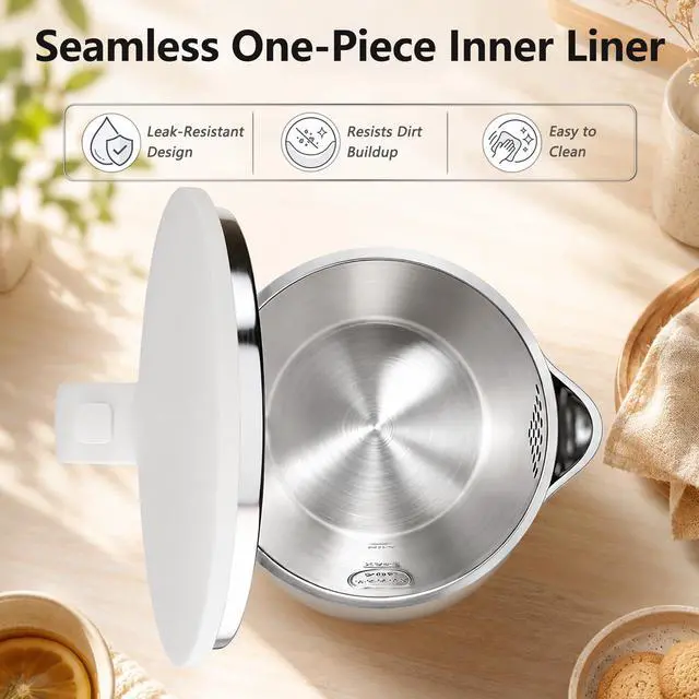 Alt view image 7 of 7 - Electric Kettle 1.7L, Seamless Inner Pot, Double-Walled Design, BPA-Free, Tea, Coffee & Hot Water Boiler, Dual-Angle Lid Opening, Auto Shut-Off & Boil-Dry Protection, 304 Stainless Steel, 1000W