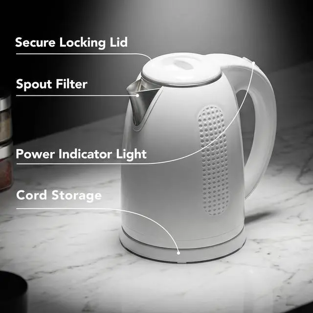 Alt view image 3 of 7 - 1.7L Double Wall Electric Tea Kettle, 1100W Power, White KD64W