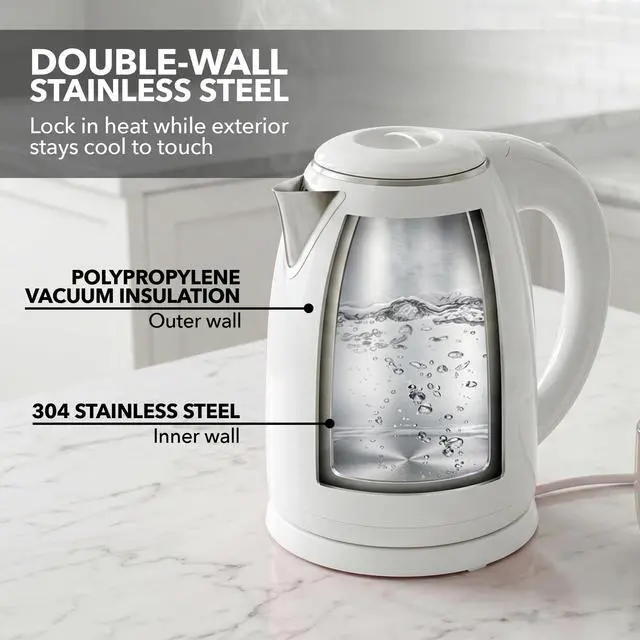 Alt view image 6 of 7 - 1.7L Double Wall Electric Tea Kettle, 1100W Power, White KD64W