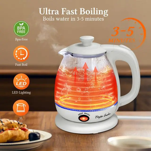 Alt view image 2 of 7 - Electric Kettle With Tea Infuser, 1L Small Electric Kettle With Keep Warm, LED Light Hot Water Boiler & Heater For Coffee & Tea, Auto Shut-Off & Boil Dry Protection, Bpa Free, White