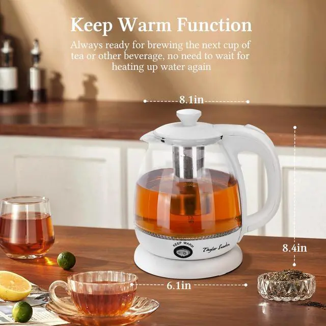 Alt view image 3 of 7 - Electric Kettle With Tea Infuser, 1L Small Electric Kettle With Keep Warm, LED Light Hot Water Boiler & Heater For Coffee & Tea, Auto Shut-Off & Boil Dry Protection, Bpa Free, White