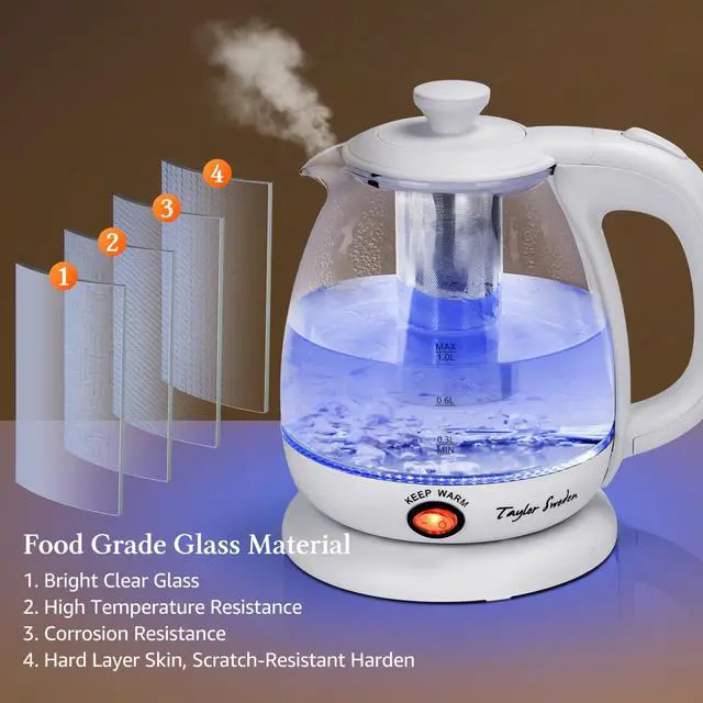 Alt view image 5 of 7 - Electric Kettle With Tea Infuser, 1L Small Electric Kettle With Keep Warm, LED Light Hot Water Boiler & Heater For Coffee & Tea, Auto Shut-Off & Boil Dry Protection, Bpa Free, White
