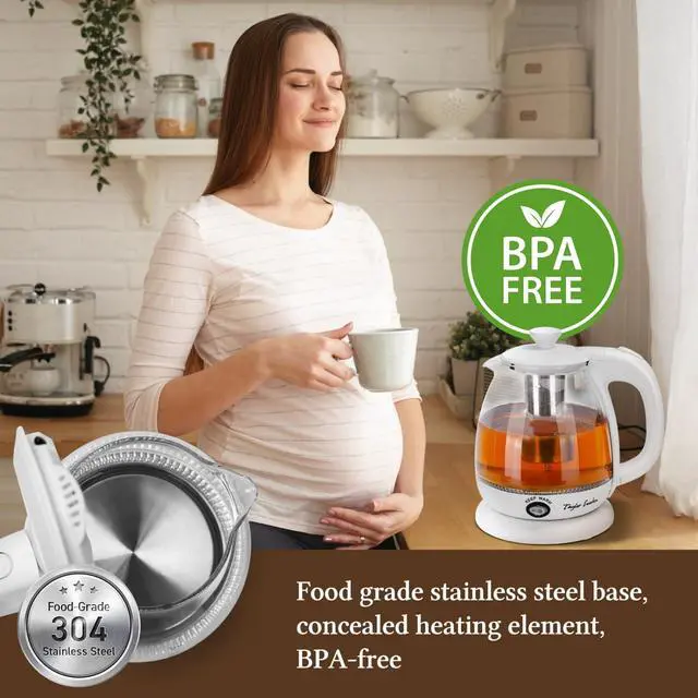 Alt view image 7 of 7 - Electric Kettle With Tea Infuser, 1L Small Electric Kettle With Keep Warm, LED Light Hot Water Boiler & Heater For Coffee & Tea, Auto Shut-Off & Boil Dry Protection, Bpa Free, White