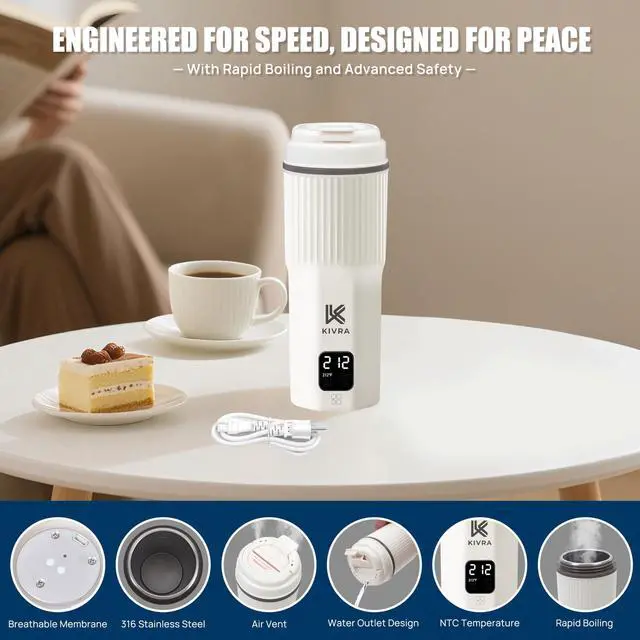 Alt view image 3 of 7 - Travel Kettle-316 Stainless Steel Portable kettle, 450mL Portable Water Boiler with 6 Temperature Control, Auto Shut Off & Boil Dry Protection, Small Electric Kettle for Global Use (100-240V)