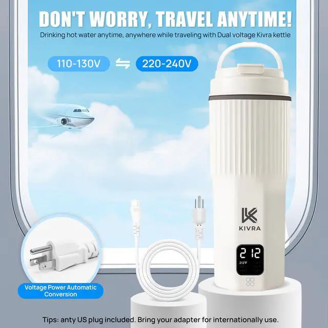 Alt view image 4 of 7 - Travel Kettle-316 Stainless Steel Portable kettle, 450mL Portable Water Boiler with 6 Temperature Control, Auto Shut Off & Boil Dry Protection, Small Electric Kettle for Global Use (100-240V)
