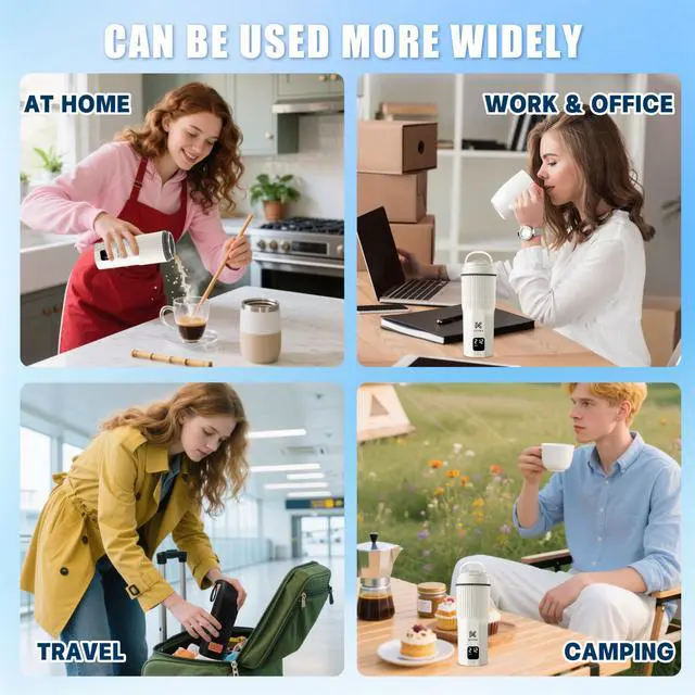 Alt view image 7 of 7 - Travel Kettle-316 Stainless Steel Portable kettle, 450mL Portable Water Boiler with 6 Temperature Control, Auto Shut Off & Boil Dry Protection, Small Electric Kettle for Global Use (100-240V)