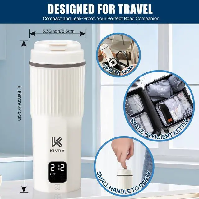 Alt view image 2 of 7 - Travel Kettle-316 Stainless Steel Portable kettle, 450mL Portable Water Boiler with 6 Temperature Control, Auto Shut Off & Boil Dry Protection, Small Electric Kettle for Global Use (100-240V)