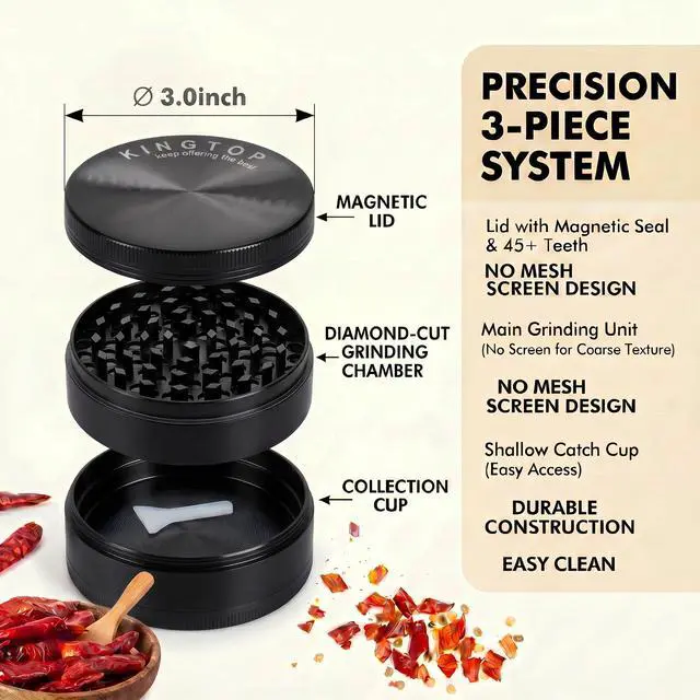 Alt view image 4 of 7 - Grinder, Large 3" Zinc Alloy Spice Grinder (Black)