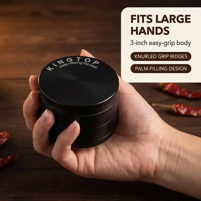 Alt view image 7 of 7 - Grinder, Large 3" Zinc Alloy Spice Grinder (Black)