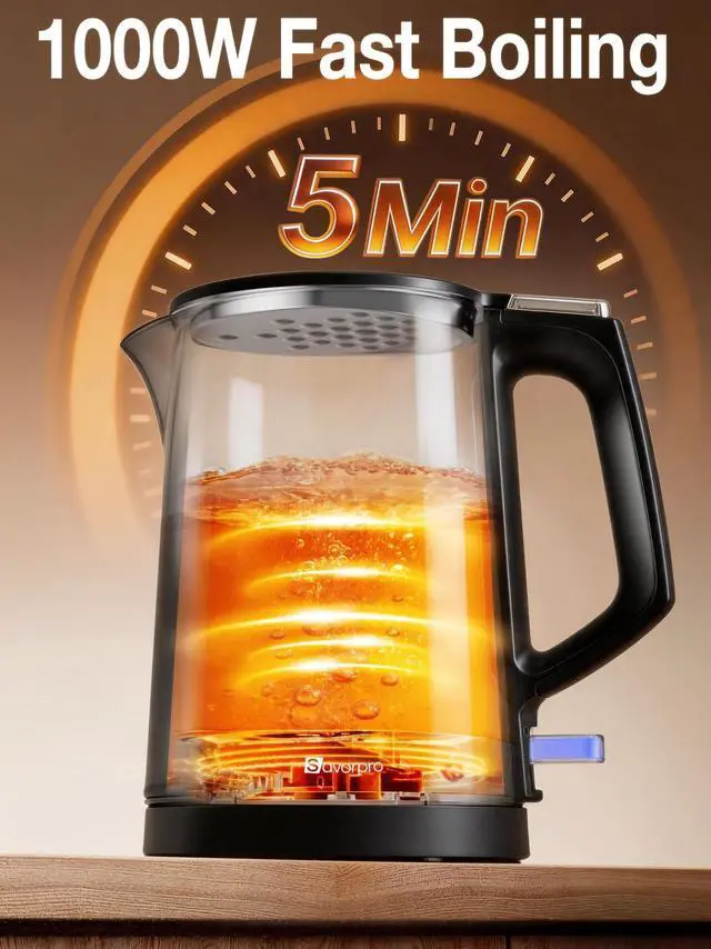 Alt view image 4 of 7 - Small Electric Kettle 1000W Double Wall Stainless Steel 0.8L Water Boiler