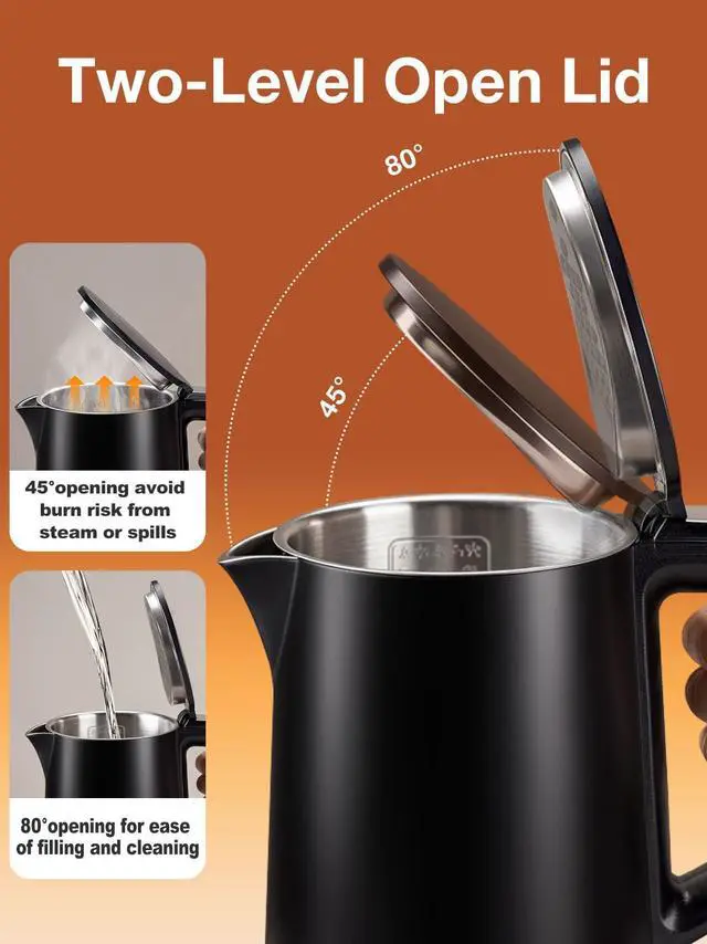 Alt view image 7 of 7 - Small Electric Kettle 1000W Double Wall Stainless Steel 0.8L Water Boiler