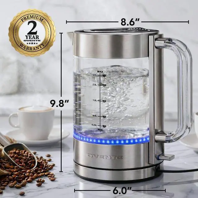 Alt view image 6 of 7 - 1.7L Double Wall Glass Electric Kettle Water Boiler, Silver KG912S