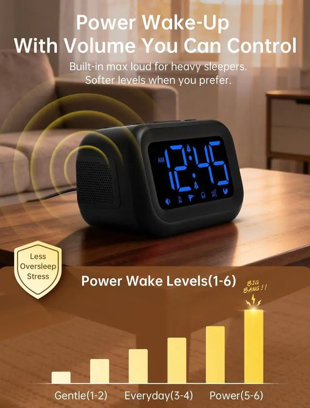 Alt view image 4 of 7 - Extra Loud Alarm Clock: 115dB On-Time Wake-Up