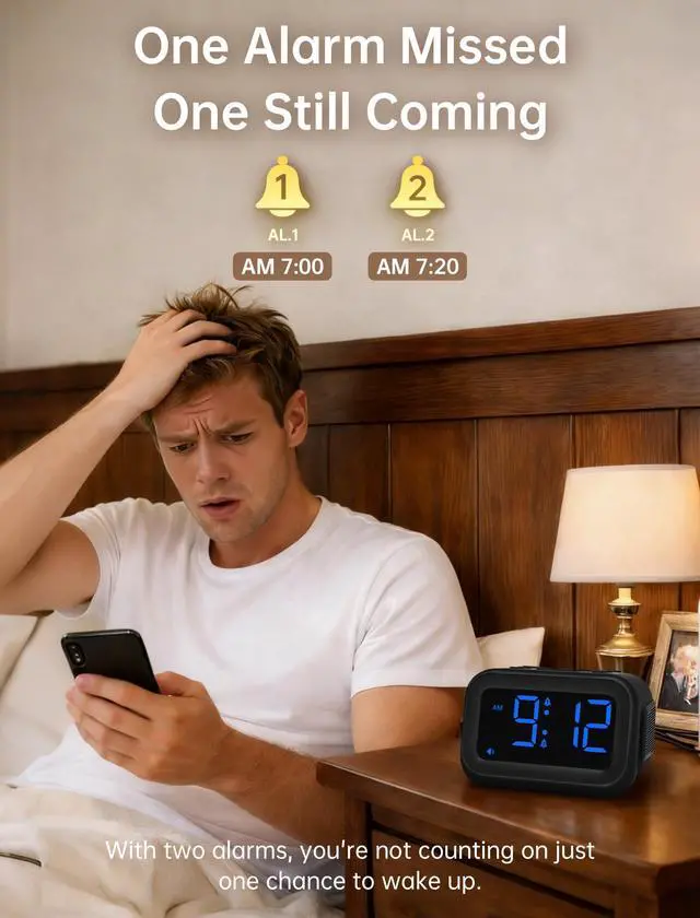 Alt view image 5 of 7 - Extra Loud Alarm Clock: 115dB On-Time Wake-Up