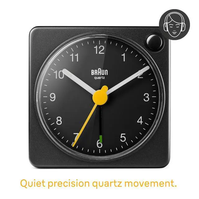 Alt view image 2 of 7 - Classic Travel Analogue Alarm Clock with Snooze and Light, Compact Size, Quiet Quartz Movement, Crescendo Beep Alarm in Black, BC02XB.