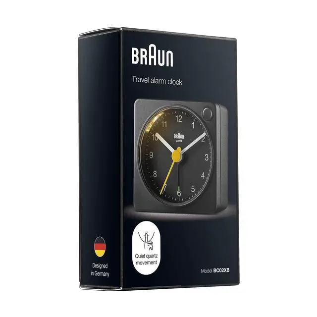 Alt view image 4 of 7 - Classic Travel Analogue Alarm Clock with Snooze and Light, Compact Size, Quiet Quartz Movement, Crescendo Beep Alarm in Black, BC02XB.