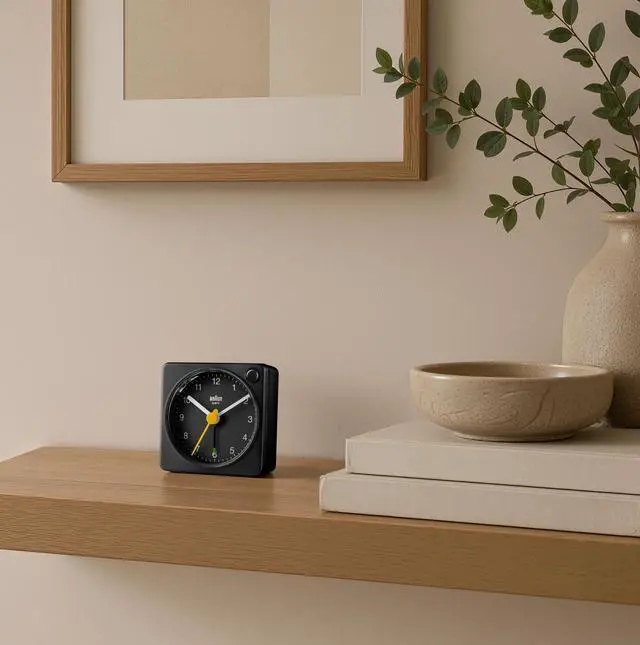 Alt view image 7 of 7 - Classic Travel Analogue Alarm Clock with Snooze and Light, Compact Size, Quiet Quartz Movement, Crescendo Beep Alarm in Black, BC02XB.